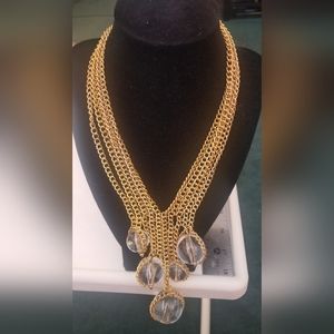 Vintage goldtone clear lucite ball necklace